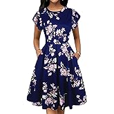oxiuly Women's Flounce Sleeve Wedding Church Vintage Dresses Casual Floral Party Cocktail Work Dress with Pockets Fei376