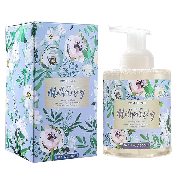 ROMIIE ZOI FOAMING HAND SOAP FOR MOTHER’S DAY GIFT BASKET – LUXURY FLORAL DESIGN, INFUSED WITH ROSE SCENTED AROMA – 500 ML / 16.8 FL OZ