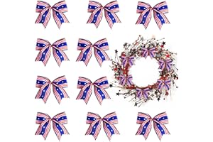 HEUREPPY 10PCS Patriotic Wreath Bows 4th of July Decor Bow Wave Strips Stars Burlap Bows for Wreaths, 4th of July Ribbon Bows for Independence Day Home Indoor Outdoor Decoration Wreath Ornament Supplies