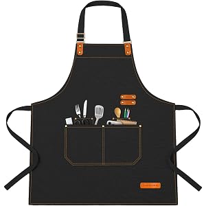 Teskyer Canvas Kitchen Apron with 4 Pockets