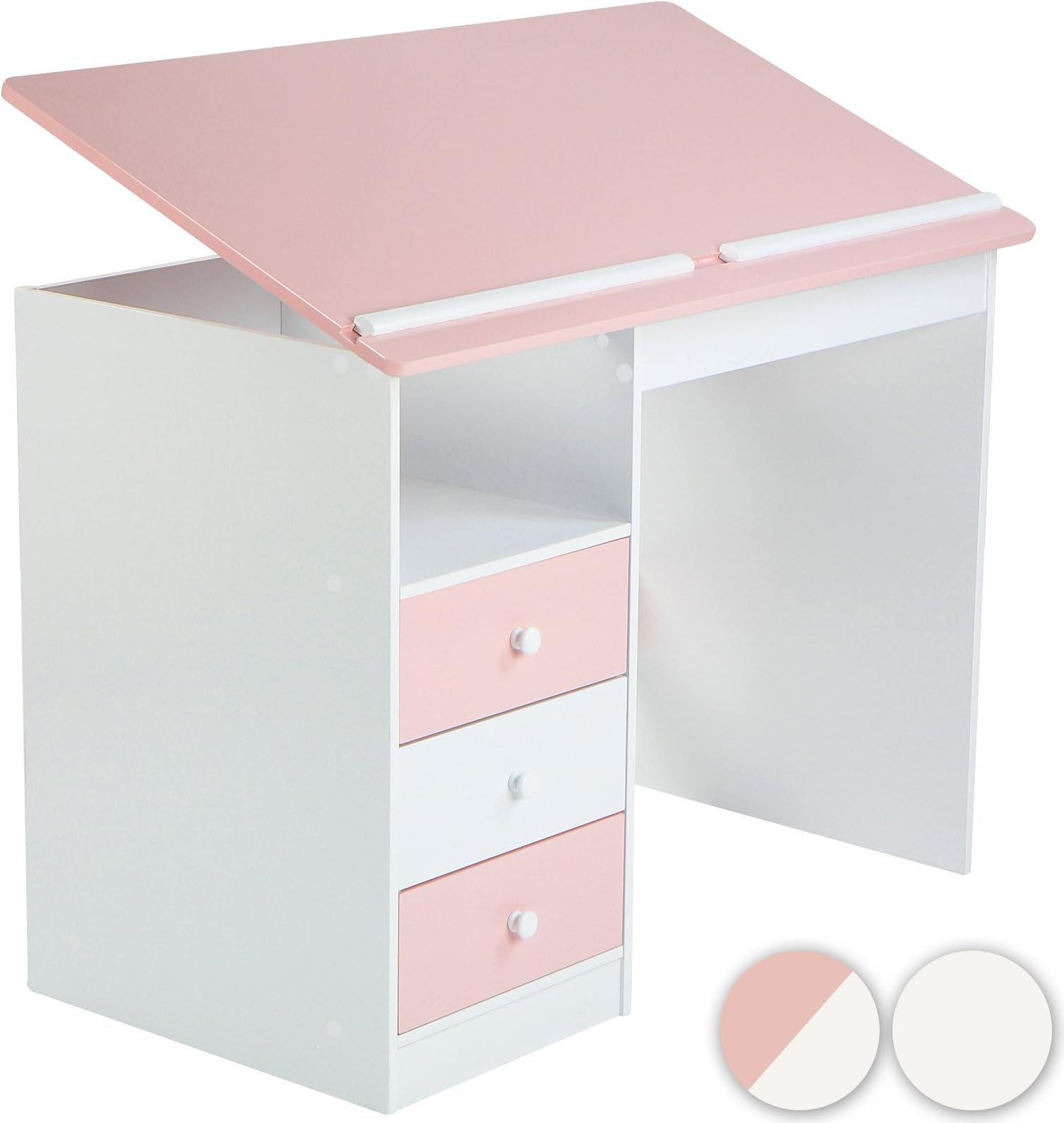 Infantastic Children's Desk With 3 Drawers + Storage Shelf Kids Study Writing Table (White-pink)