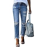 Sidefeel Women's Ripped Jeans Straight Leg Distressed Boyfriend Denim Pants