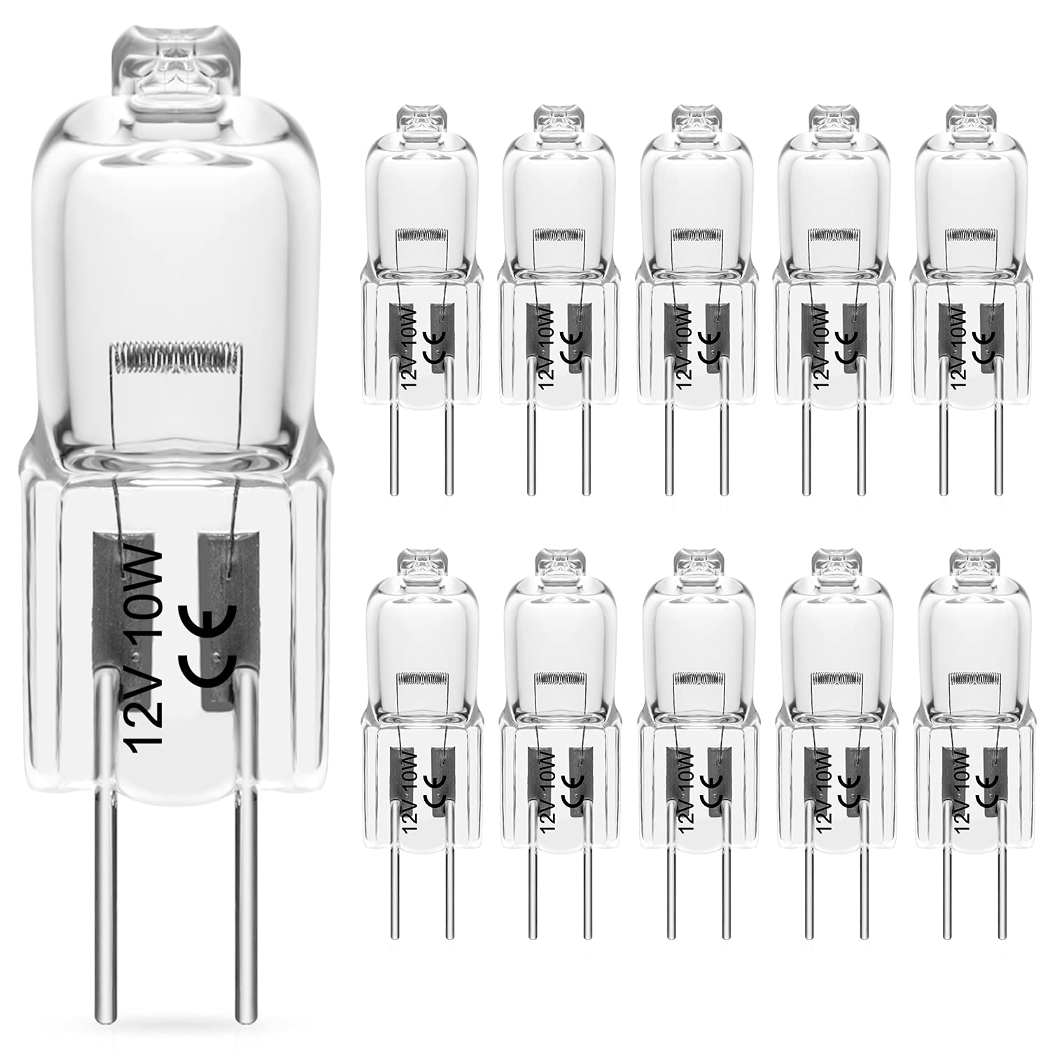 G4 10W Halogen Bulbs 12V Light Bulbs, 2 Pin Clear Capsule Lamp, 2800K Warm White Dimmable, 150LM for Kitchens, Living Rooms and Bedrooms, 10 Pack