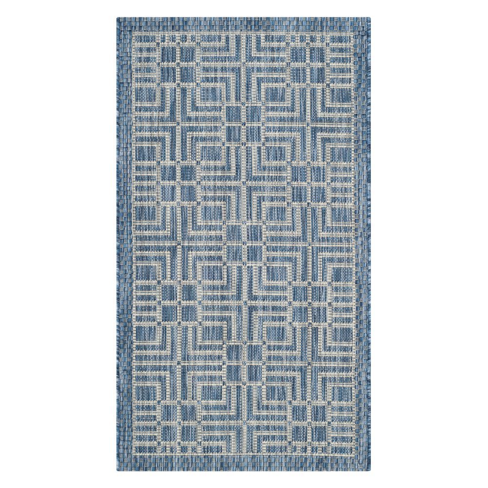 Safavieh Contemporary Indoor/Outdoor Woven Rectangle Area Rug, Courtyard Collection, CY8467, in Navy / Grey, 79 X 152 cm for Garden, Patio or Any Outdoor Space