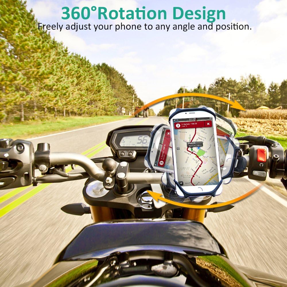 Bovon Bike Phone Mount, 360¡ãRotation Silicone Bicycle Phone Holder, Universal Motorcycle Handlebar Mount Compatible with iPhone Se/11 Pro Max/XR/XS Max/8/7/ 6/6s Plus, Galaxy S20/S9, 4.0"-6.5" Phones