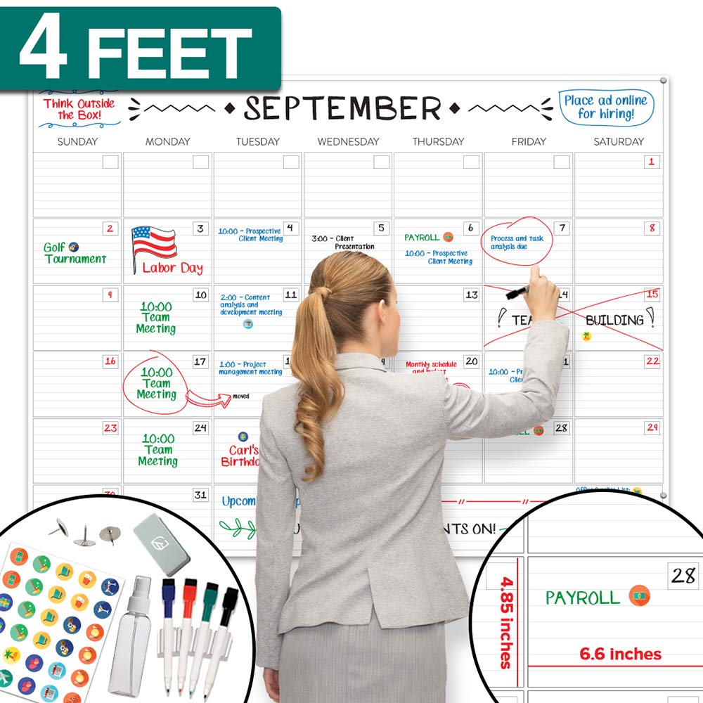 Large Dry Erase Calendar 36 x48 Undated Erasable Monthly Calendar Large Dry Erase Calendar 36 x48 Undated Erasable Monthly Calendar