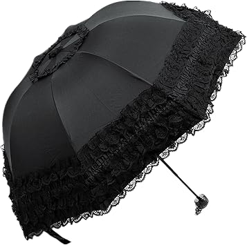 Black Gothic Umbrella Ruffled Lace 