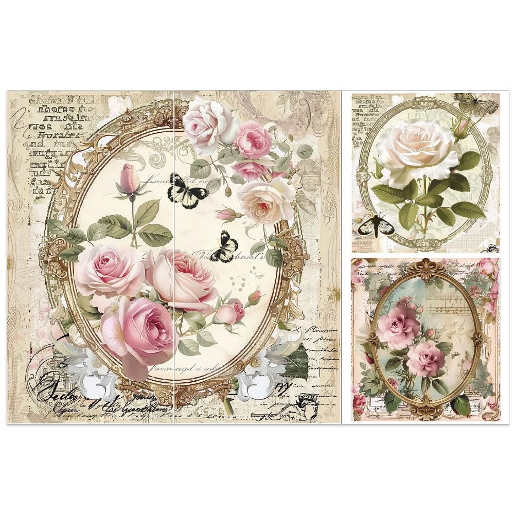 OLYCRAFT 3pcs/Set Rose Rub on Transfers for Furniture and Crafts 15x30cm Vintage Photo Frame Decor Transfer Stickers Floral Rub on Decals for Wood Furniture Scrapbooking Home Decorations