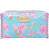 Lilly Pulitzer PVC Zipper Pouch, Cute Pencil Case for Adults, Travel Toiletry Bag, Small Pouch Bag for Supplies, Makeup or Toiletries (Royal Coral)