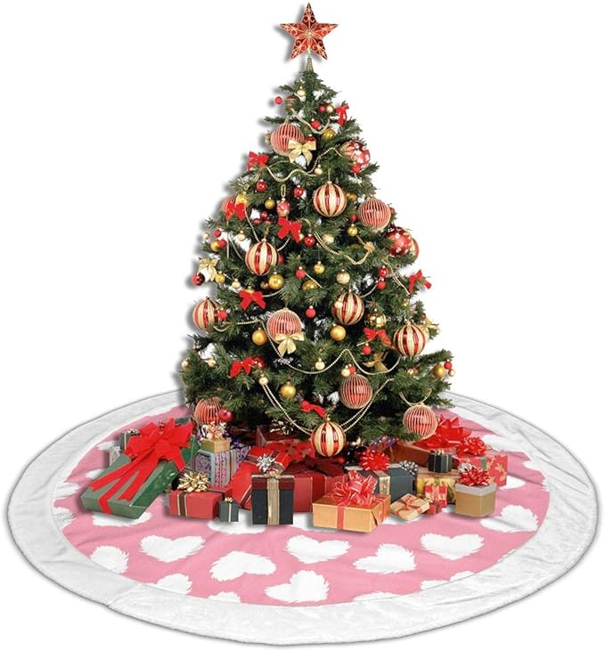 Amazon Com Christmas Tree Skirt White Heart Pink Xmas Tree Skirts For Christmas Holiday Party Decoration Tree Skirts For Home Indoor Outdoor Trees Gifts Ornaments 30 White Thick Plush Tree Mat Skirts Home