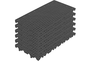 RHFUGBOJ 6 Pack Black Plastic Pallets, 11.8x23.6x1.18 Inch Lightweight Moisture-Proof Floor Pallet with Ventilation Grid - for Garage, Kitchen, Basement & Outdoor Storage