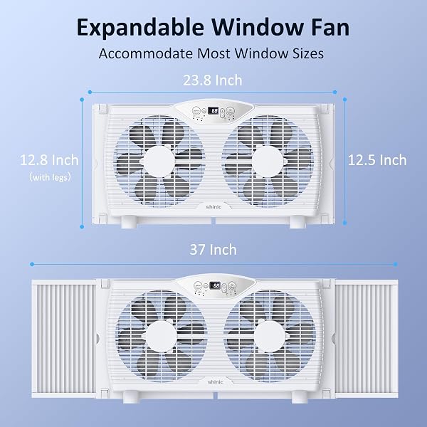 SHINIC TWIN WINDOW FAN, 9-INCH BLADES REVERSIBLE AIRFLOW, THERMOSTAT CONTROL, 3 SPEEDS, 23.8″-37″ EXPANDABLE WIDTH, WINDOW EXCHAUST FANS FOR HOME BEDROOM, ETL CERTIFIED