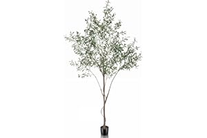 LYERSE Faux Olive Tree, 8ft Tall Fake Olive Tree for Modern Home Office Decor, Artificial Olive Tree Plants Indoor with Natural Wood Trunk and Lifelike Fruits