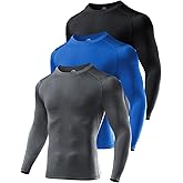 Niksa 3 Pack Long Sleeve Compression Shirts for Men Cool Dry Athletic Undershirt Workout Tops Base Layer for Running