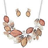 Fenni Jewelry Vintage Statement Jewelry Set Leaf Floral Bohemian Boho Statement Necklace Earring Set Crystal Fashion Costume Jewelry