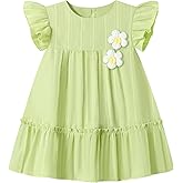 YALLET Toddler Baby Girl Dress Ruffle Sleeveless 3D Floral Adorning Kids Floral Dress for Playdate Birthday Photoshoot 6M-4T