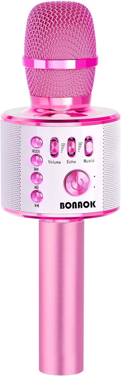 BONAOK Karaoke-Mikrofon - 3-in-1 Kabelloser Bluetooth-Mikrofon-Lautsprecher für Kinder & Zuhause, kompatibel mit Android-Geräten (Hellrosa)