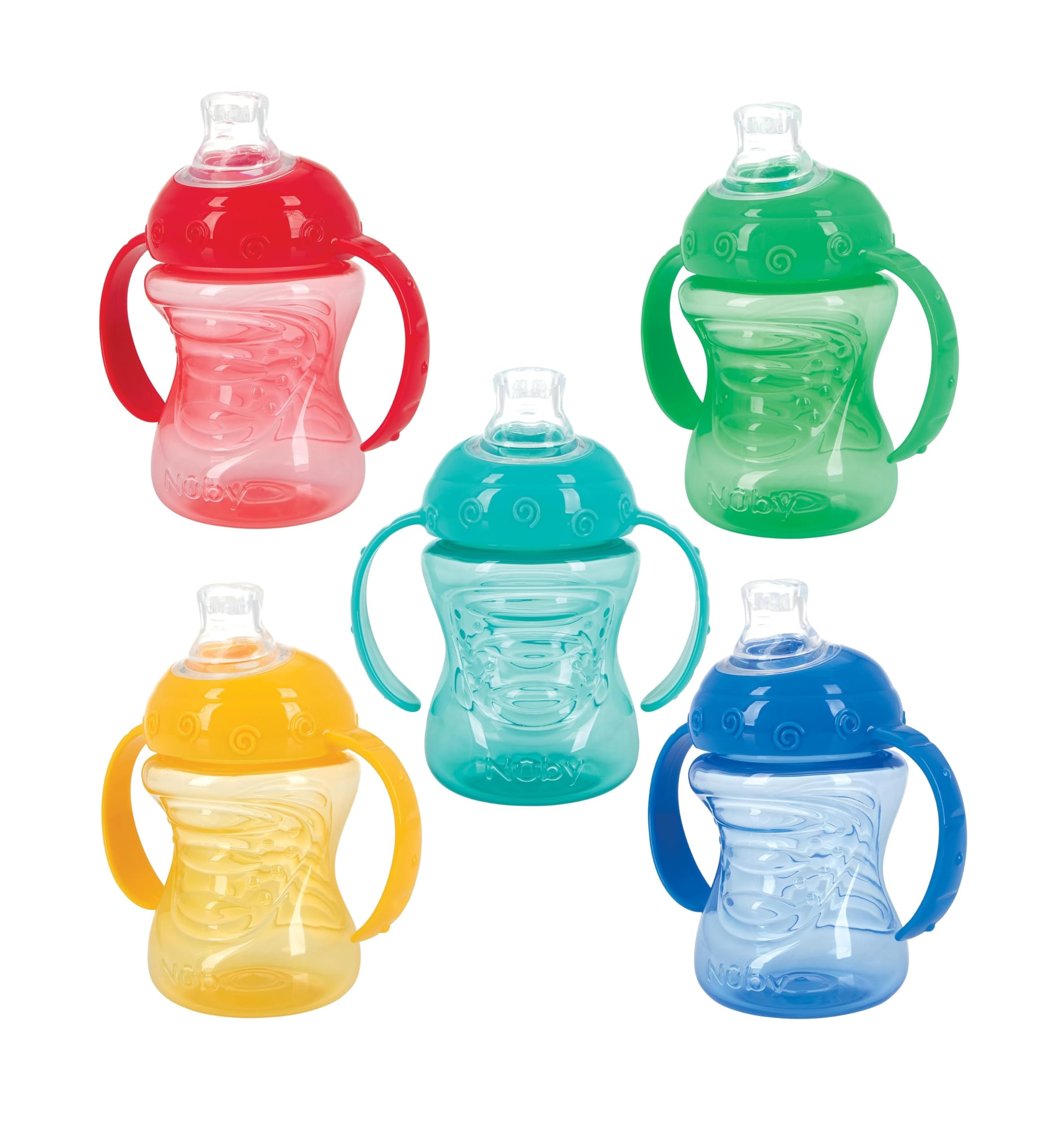 Nuby Two-Handle No-Spill Super Spout Grip N' Sip Cups, 8 Ounce (2 Count, Multi)