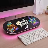 TSJ OFFICE Glass Desktop Whiteboard - 17 X 7 Inches Black Board Pink Light | Glass Surface/Notepad with 1 Drawer/ Desk Organizers/ for Office, Home, School Supplies, Halloween Decor