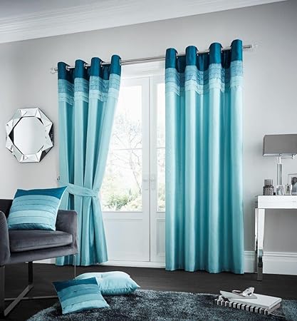 Curtains Eyelet Ring Top Ready Made Fully Lined La Moda Teal 66