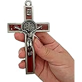 BONITTER Antique Silver Crucifix Wall Cross-St. Benedict Metal Wall Art-5.0 InchX2.7 Inch Black White Brown Enamel Give Blessing and The Spiritual Sacred:Faith Gift for your Acquaintances (Brown)