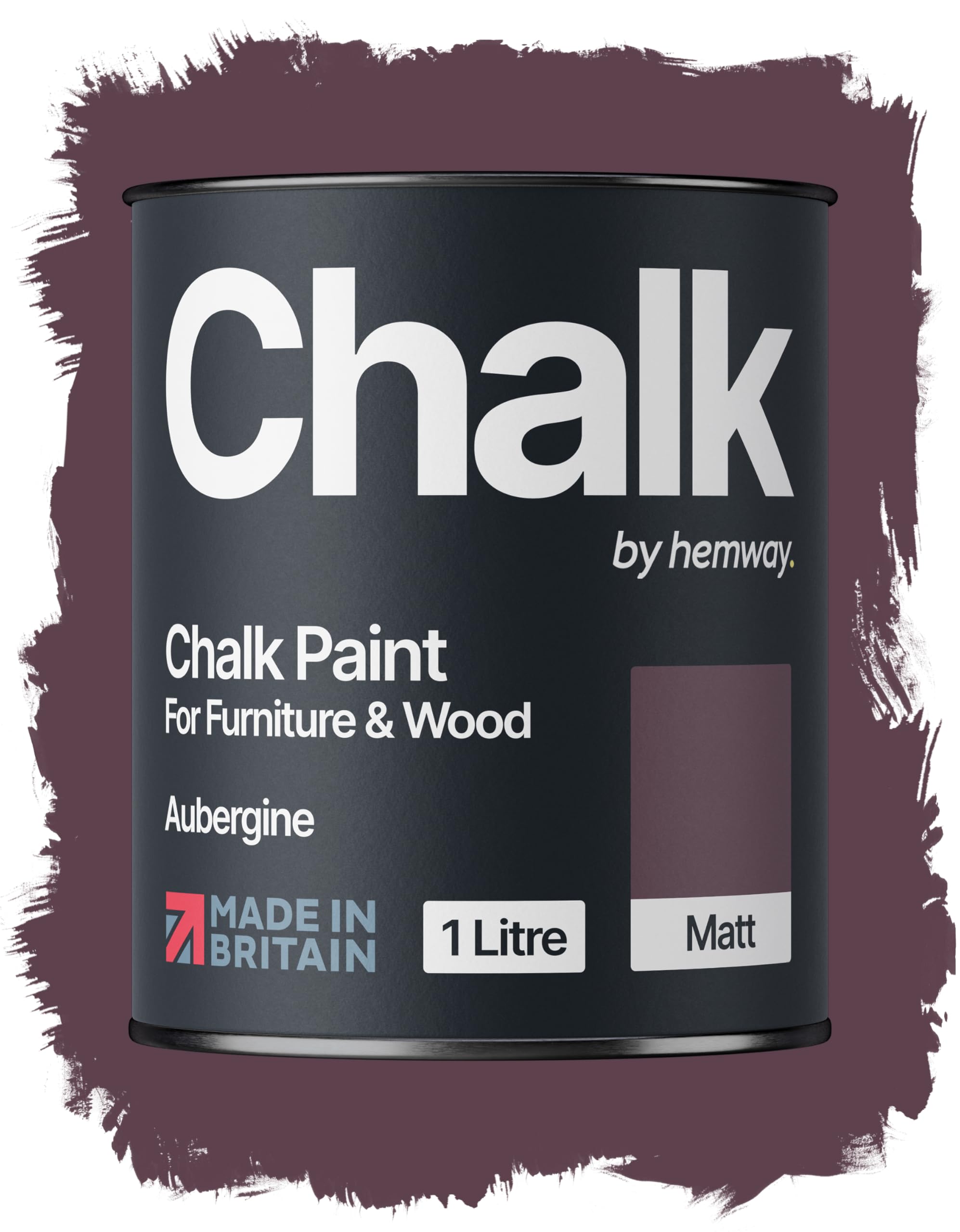 Hemway Chalk Paint Aubergine Purple Furniture Paint 1L, Matt Finish Shabby Chic, Chalk Furniture & Walls, Quick Dry & 1 Coat