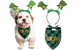 PICKUPIK Dog St Patricks Day Outfit, Green Dog Bandana and Sharmrock Headband, Dog St Patricks Day Costume