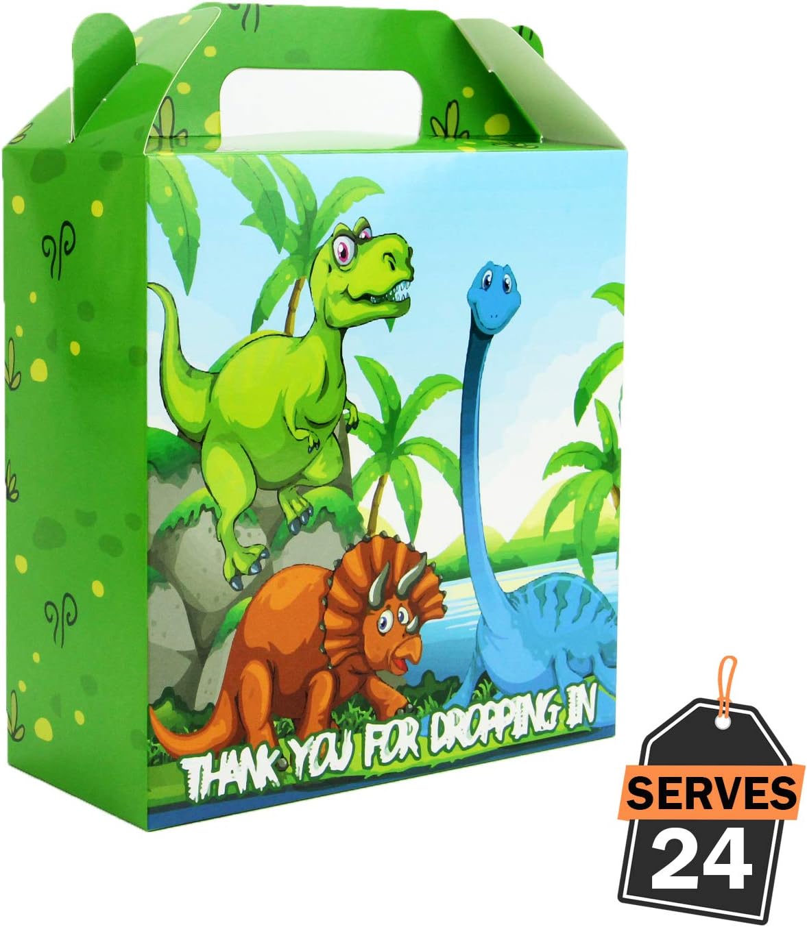 24 Piece Set of Dinosaur Party Goody Bags for Treats, Favors, Goodies Supplies for Kids Birthday, 7 x 6.5 x 3 Inches