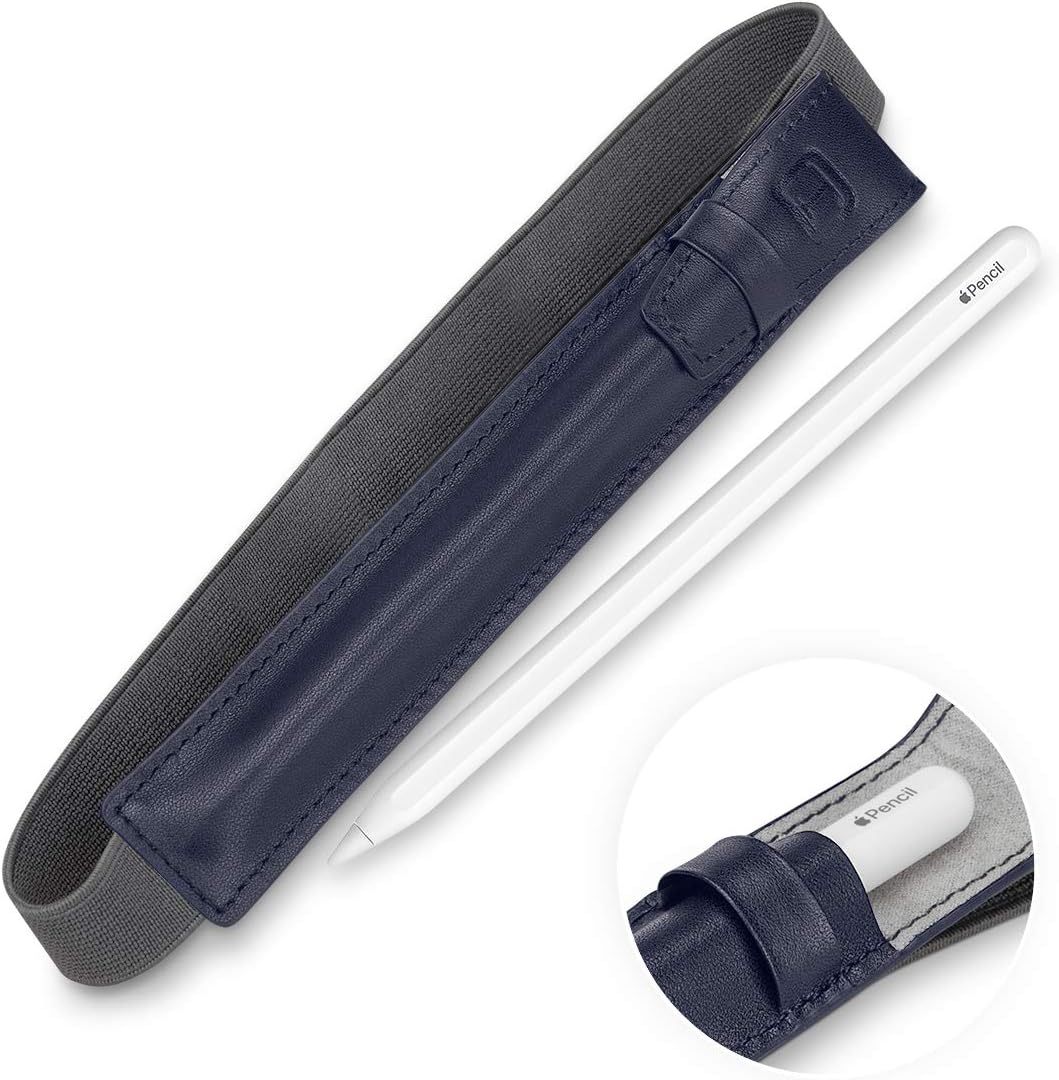 TETDED Genuine Leather Handcrafted Pouch 03 for Apple Pencil 2nd Generation Holder, iPad Pro 12.9" (2018) (Nappa Dark Blue)