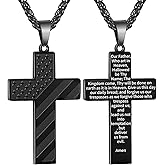 DuoDiner Easter Basket Stuffers-18+2 Inch Cross Necklace Bible Verse Stainless Steel American Flag Pendant Chain for Men Boys Cross Jewelry Gift