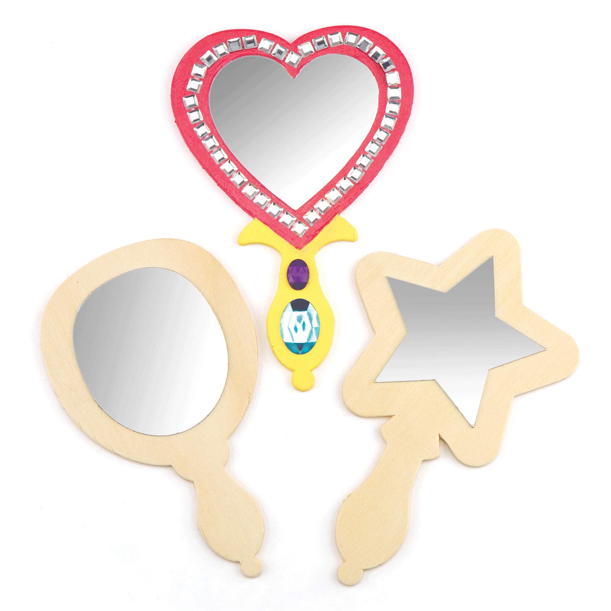 Baker Ross EF362 Wooden Mirror to Decorate and Personalise-assorted designs (Pack of 3), 16cm