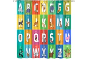 Focusbrite Learning Alphabet Kids Curtains Classroom Cute Animal Baby Boy Nursery Curtains for Bedroom Toddler Printed Window Treatment Drapes for Living Room Set 2 Panels,42x45 Inches