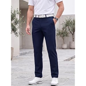Men's Dress Pants Straight Fit Stretch Wrinkle-Resistant Trousers with Pockets