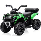 Kidzone 6V Ride on ATV Quad for Toddlers 18-36 Months, Green | Battery Powered 4-Wheeler with Bluetooth, USB, Storage Box &amp; LED Lights, Treaded Tires, Max 1.24MPH