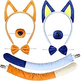 WinnerWhy 8 Pcs Blue Family Party Supplies Blue Dog Ears and Tail Set Plush Dog Ears Headband Tail Nose Bow Tie Costume Accessory for Halloween Animal Cosplay Party Supplies