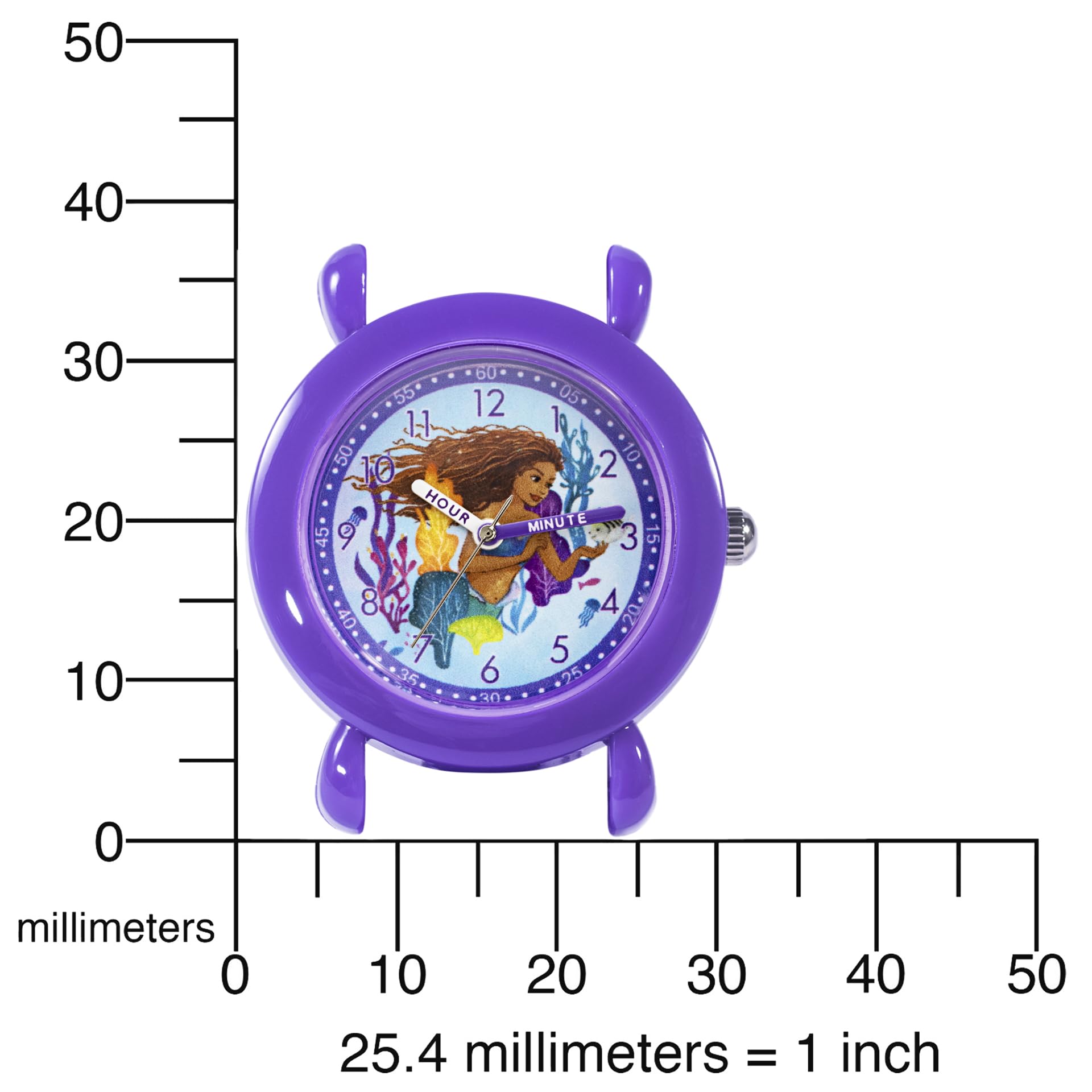Disney Little Mermaid Watch for Girls Ages 4–7 Featuring Ariel – Ideal Princess Gift for Kids Learning to Tell Time – Fun Character Dial, Purple Bezel, and Durable Purple Silicone Strap