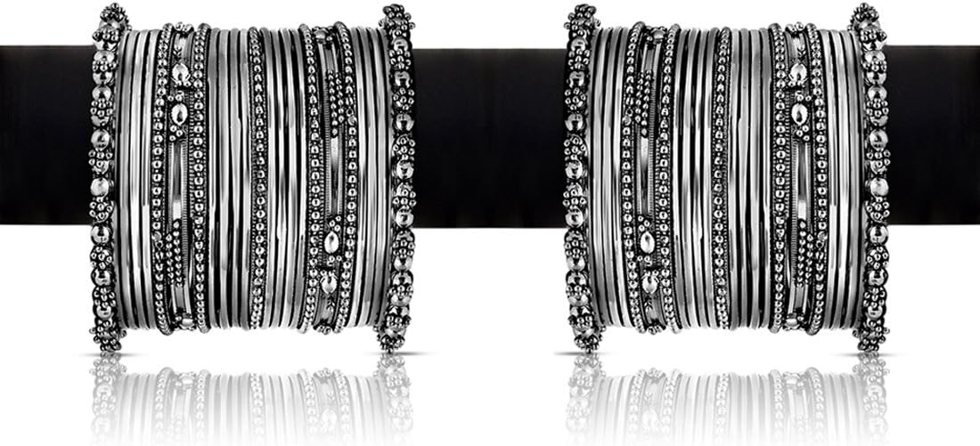Sapna FX Bangles for Women Stylish Oxidised Black Metal Bangles Set (Set of 40 pcs) Size 2.37 Inch - 7070 Combo Size 2.6
