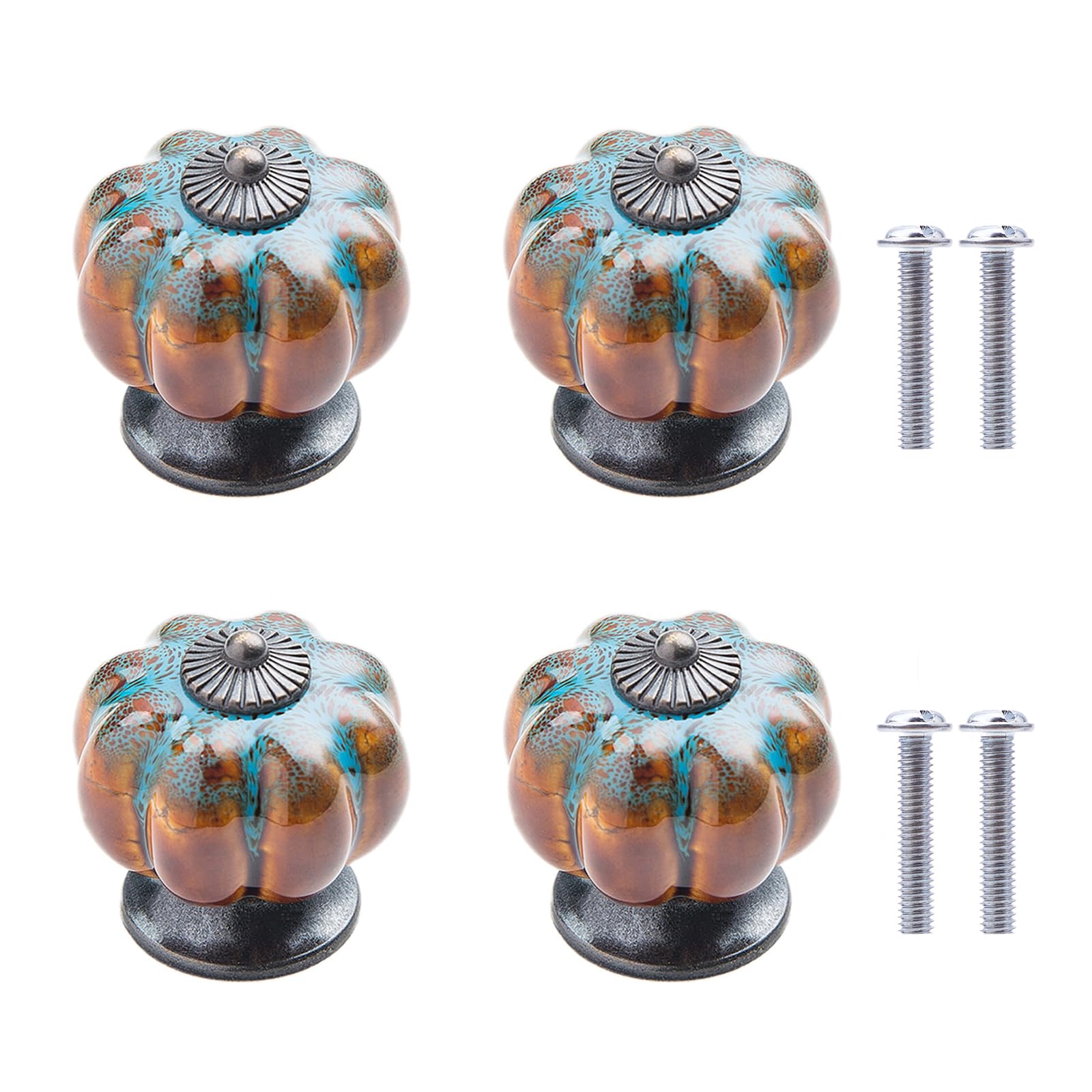 NAKUPENDA Ceramic Cabinet Knobs 4Pcs Vintage Pumpkin Ceramic Furniture Knobs Cupboard Handles Ceramic Knobs for Kitchen Cupboard Drawer Wardrobe (Blue)