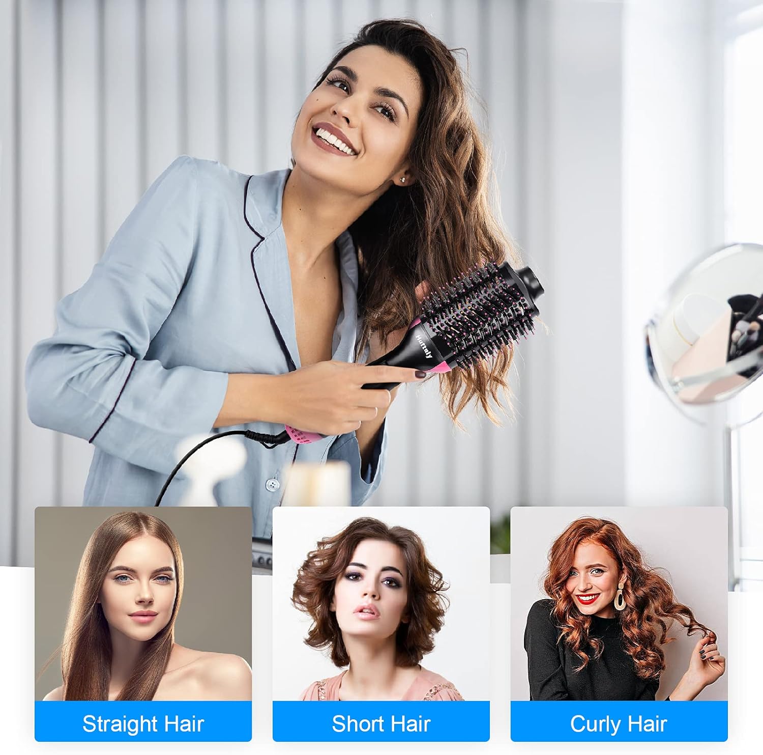 Hair Dryer Brush Blow Dryer Brush in One, 3 in 1 Hot Air Brush Hair Styler and Dryer with Ion Generator and Ceramic Coating for Girl Women Fast Drying Styling Straightening Curling Hair Brush Set: Health & Personal Care