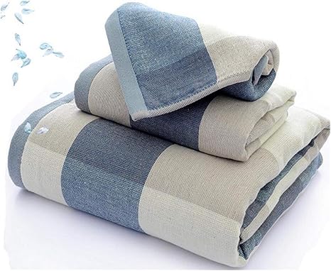 Amazon バスタオル ファミリーユーザーレビュー通気性のバスルームにジムホテル表布帛 バスシートの3pcs Setのソフトコットンギフトバス タオルセット高級バスシートプレゼント Color Blue Grid 3pcs バスタオル ホーム キッチン オンライン通販