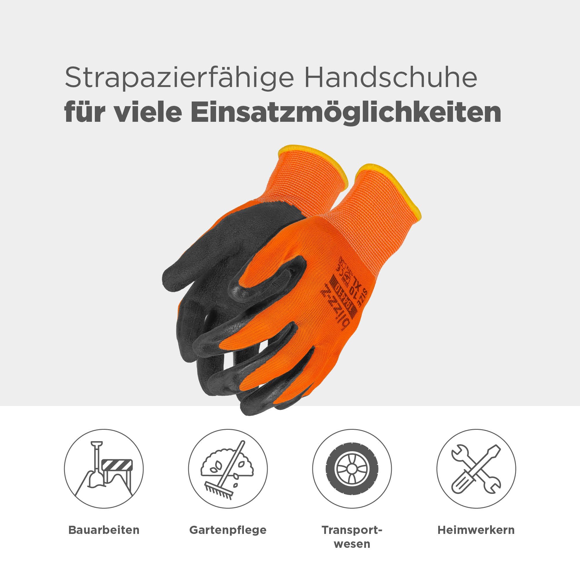 blizz-z Arbeitshandschuhe| Latex-Feinstrick (12 Paar) Größe 8-11 | orange/grau | rutschfest | EN388 (1121X) (Größe 8 / M) 7