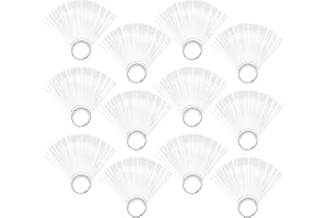 Hedume 12 Set Total 600 Tips Clear Nail Swatches Sticks with Metal Screw Split Ring Holder, Transparent Fan-shaped Nail Art Tips, Nail Art Supplies for Nail Art Polish Display and Home DIY
