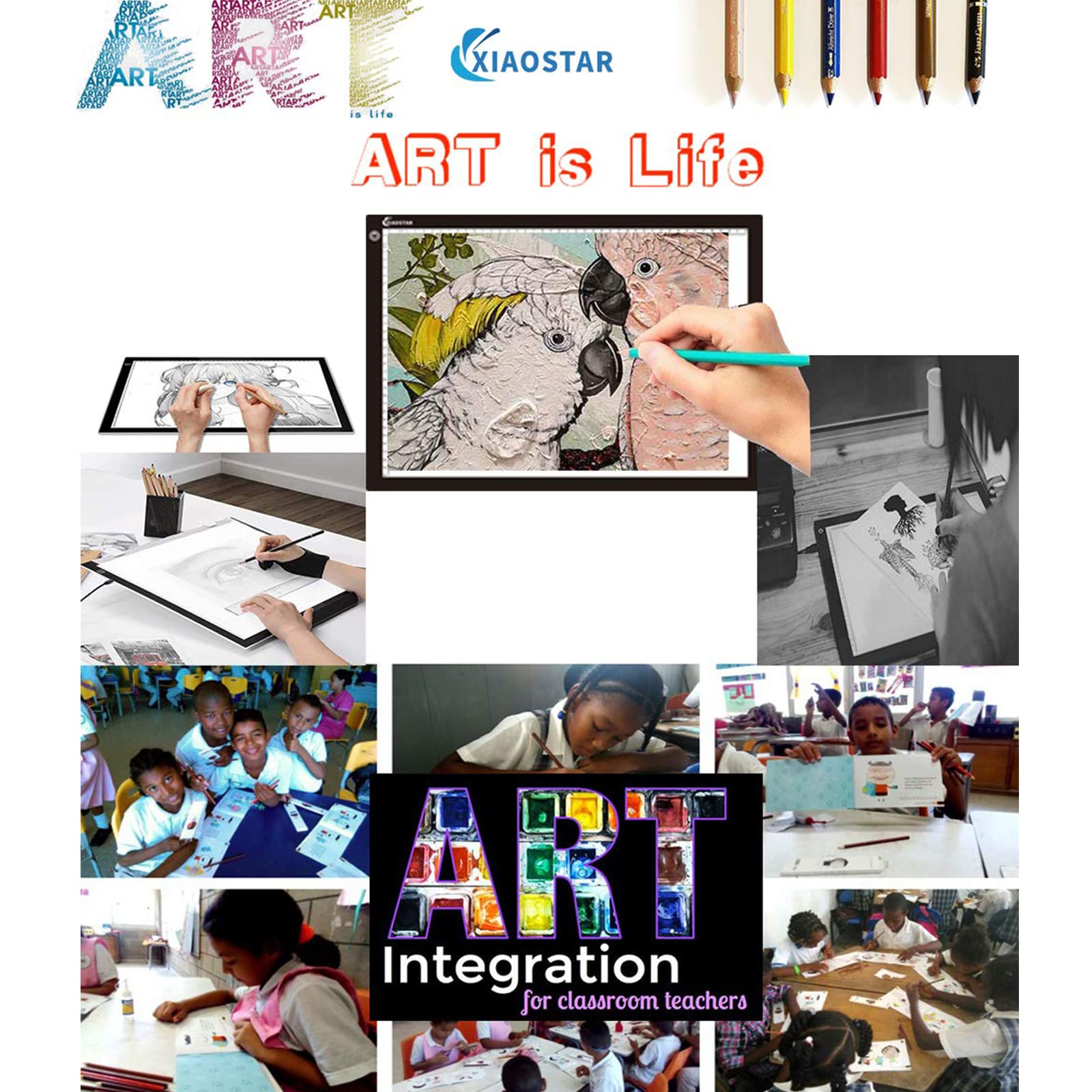 Light Box Drawing Pad A3, Tracing Board with Type-C Charge Cable and Brightness Adjustable for Artists, AnimationDrawing, Sketching, Animation, X-ray Viewing (A3-S)