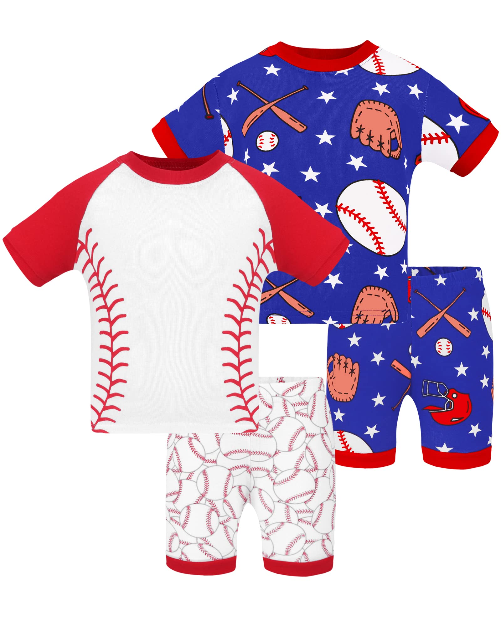 DAUGHTER QUEEN Boys Pajamas 4 Pieces Short Set 100% Cotton Sleepwear Size 18 Months-12 Years