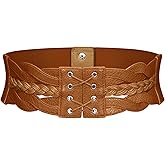 Wedtrend Women's Wide Elastic Belt Vintage Stretch Belt with Metal Buckle Braided Waist Belt for Dresses