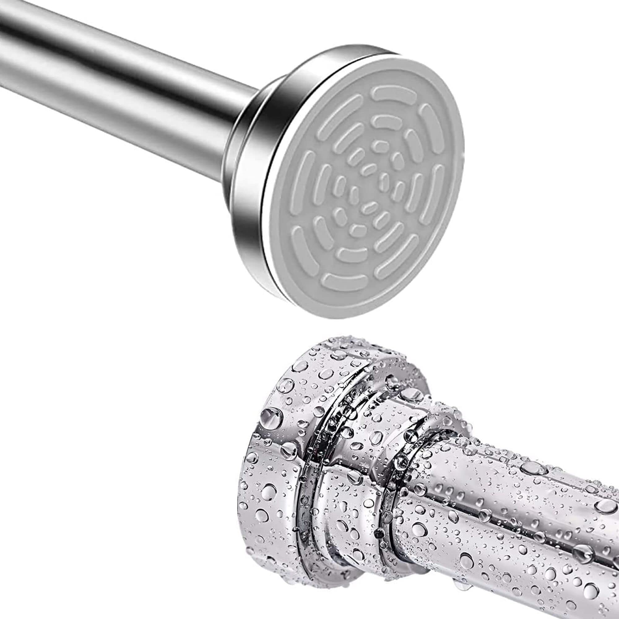 Extendable Shower Curtain Pole 120-215CM(47"-84") Stainless Steel No Drill Curtain Pole,Kongming Door Shower Curtain Rail Tension Rod,Non-Slip,Never Rust,Never Collapse for Wardrobe Curtain Kitchen — image 1