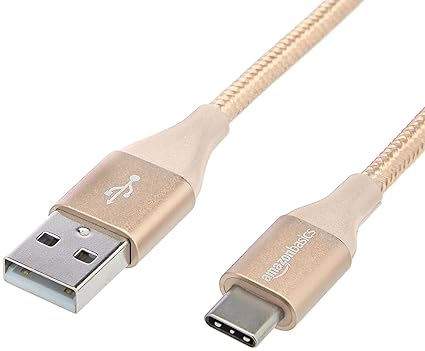 AmazonBasics - Verbindungskabel, USB Typ C auf USB Typ A, USB-2.0-Standard, doppelt geflochtenes Nylon, 0,9 m, Gold
