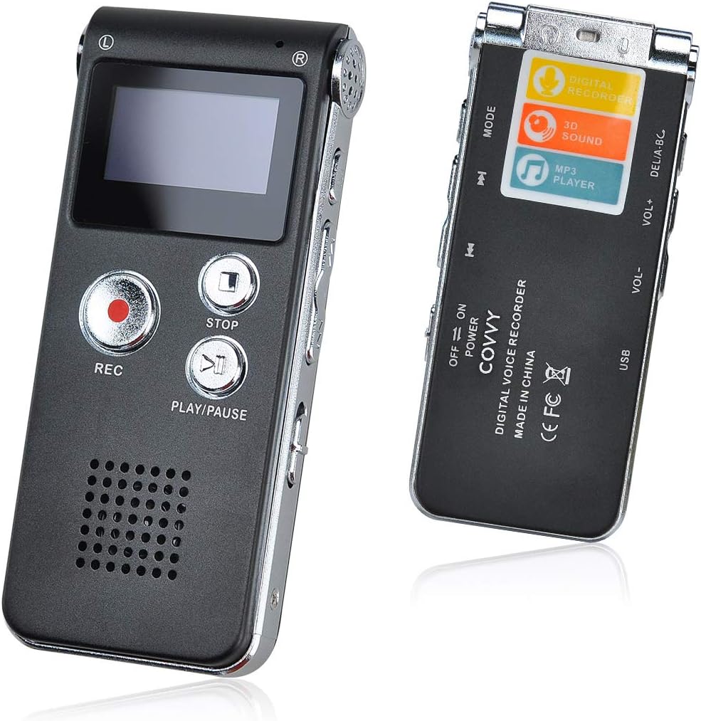 COVVY Portable Digital Voice Recorder Sound Audio Recorder Dictaphone LCD Recorder MP3 Player-8GB (Black) - Image 3