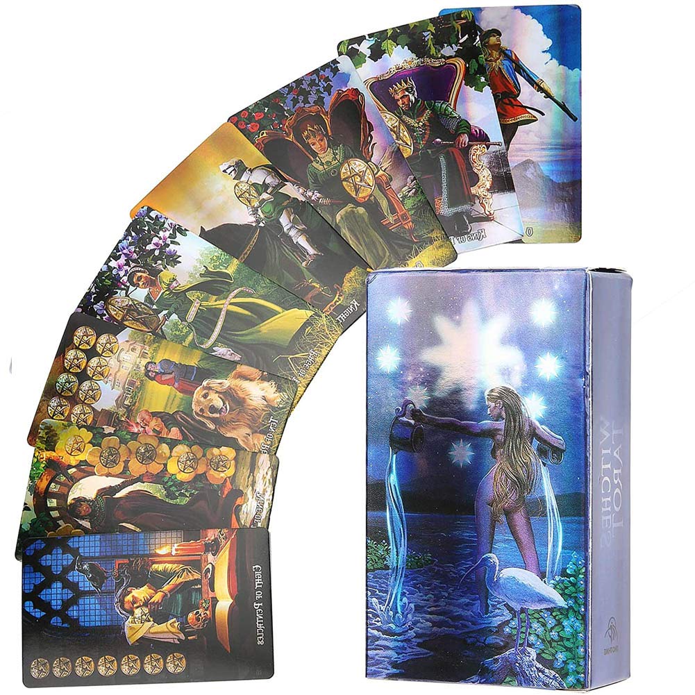 Yitengteng Entertainment Tools Witch Tarot Cards Deck Future Telling Game with Hologram Paper Divination Card Unknown Tarot Deck Interactive Board Game