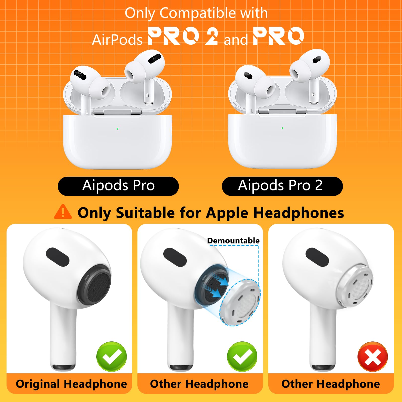 4 Pairs Replacement Ear Tips for AirPods Pro 2nd/1st Generation with Portable Storage Box & Cleaner Pen,Noise Reduction Holewith & Built-in dust Guard Screen,Silicone Ear Tips for AirPods Pro (White)